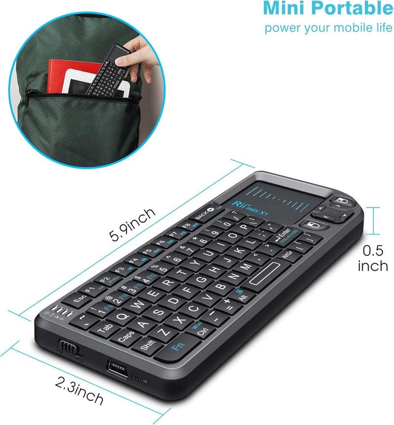 Beastron Rii 2.4G Mini Wireless Keyboard with Touchpad Mouse,Lightweight Portable Controller with USB Receiver Remote Control for Windows/Mac/Android/PC/Tablets/TV/Xbox/ PS3. X1-Black - Image 3