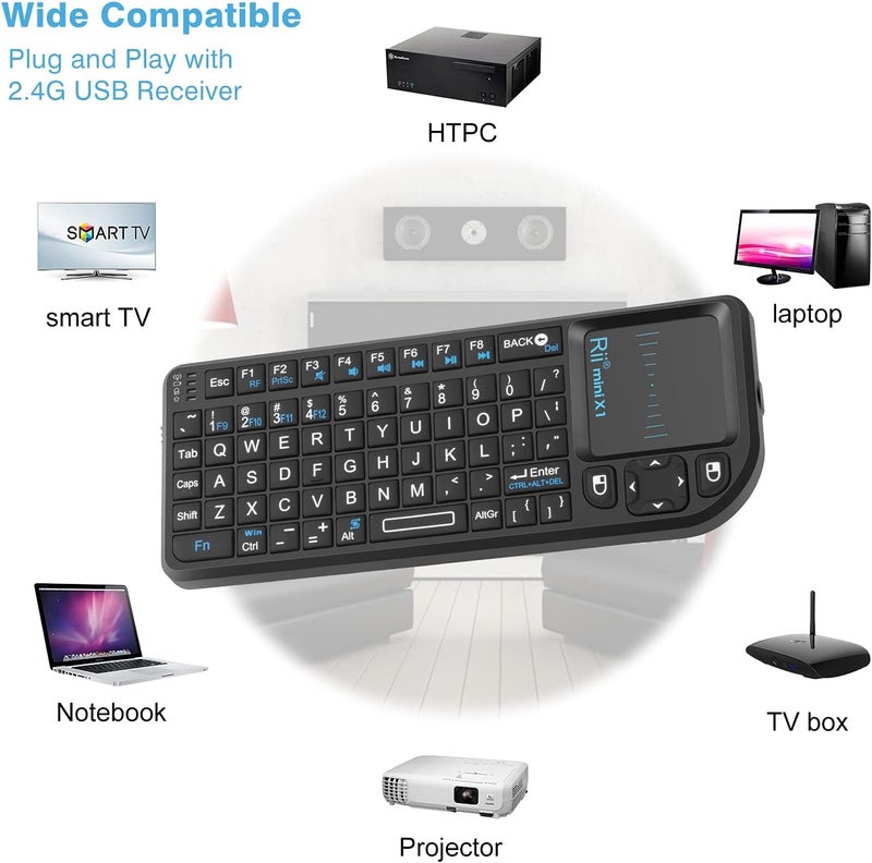 Beastron Rii 2.4G Mini Wireless Keyboard with Touchpad Mouse,Lightweight Portable Controller with USB Receiver Remote Control for Windows/Mac/Android/PC/Tablets/TV/Xbox/ PS3. X1-Black - Image 4