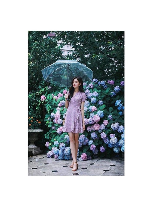 A transparent rain umbrella that opens automatically in the shape of a dome, wonderful viewing of rain beads, suitable for both sexes, the reverse folding mechanism allows you to fold the umbrella whi