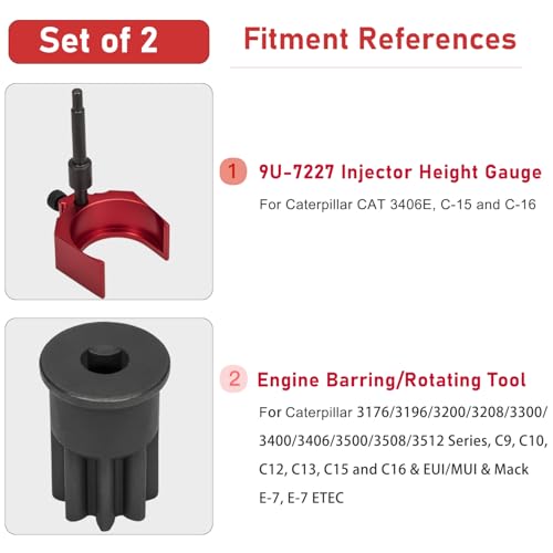Camoo 9U-7227 Injector Height Adjustment Gauge Tool & J-38587-A Engine Barring Socket Engine Turning Tool For CAT Caterpillar 3406E, C15, C16 (Set of 2) - Image 2