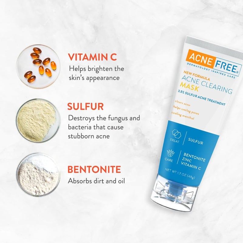 AcneFree Acne Clearing Mask, 3.5% Sulfur Acne Treatment, Absorbs Excess Oil and Unclogs Pores with Vitamin C, Bentonite, and Zinc, 1.7 Ounce - Image 4