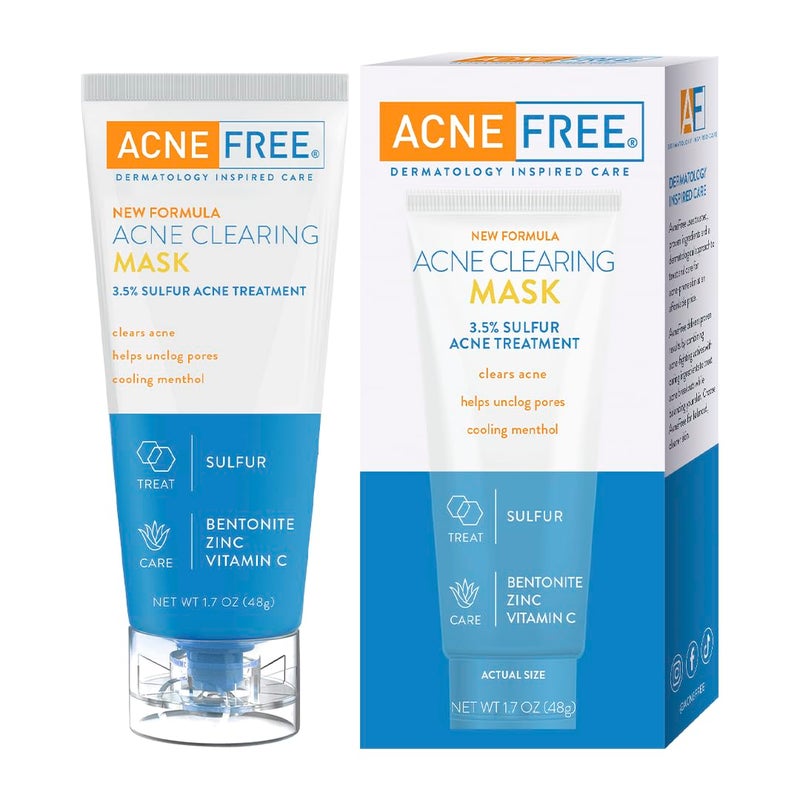 AcneFree Acne Clearing Mask, 3.5% Sulfur Acne Treatment, Absorbs Excess Oil and Unclogs Pores with Vitamin C, Bentonite, and Zinc, 1.7 Ounce - Image 1