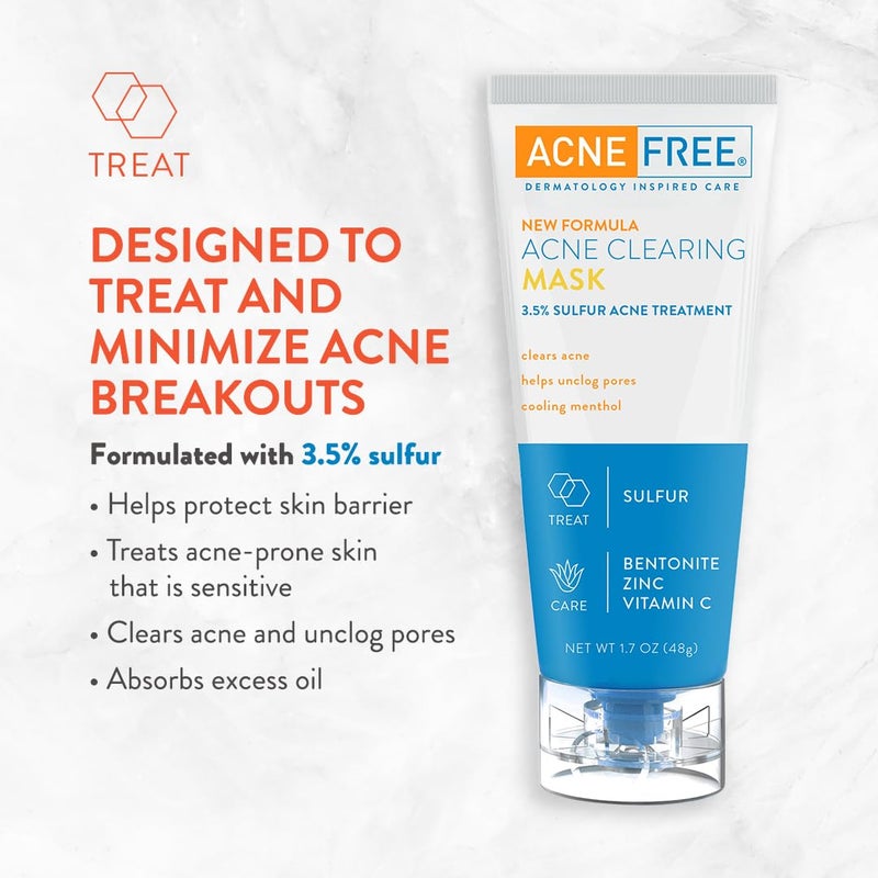 AcneFree Acne Clearing Mask, 3.5% Sulfur Acne Treatment, Absorbs Excess Oil and Unclogs Pores with Vitamin C, Bentonite, and Zinc, 1.7 Ounce - Image 3