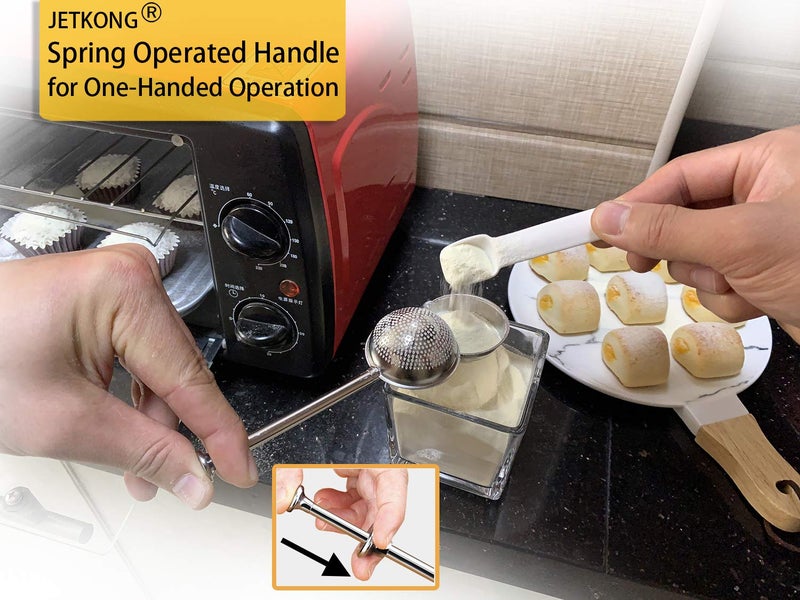 Jetkong Powdered Sugar Shaker Duster Flour Dispenser Shaker With 18/8 Stainless Steel Spring-Operated Handle For Sugar Flour And Spices - Image 4