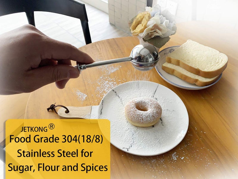 Jetkong Powdered Sugar Shaker Duster Flour Dispenser Shaker With 18/8 Stainless Steel Spring-Operated Handle For Sugar Flour And Spices - Image 3