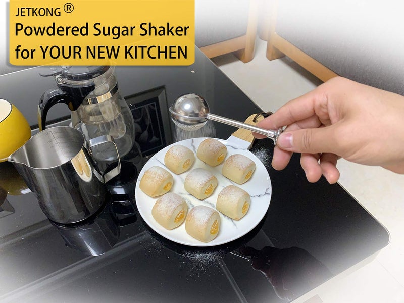Jetkong Powdered Sugar Shaker Duster Flour Dispenser Shaker With 18/8 Stainless Steel Spring-Operated Handle For Sugar Flour And Spices - Image 2