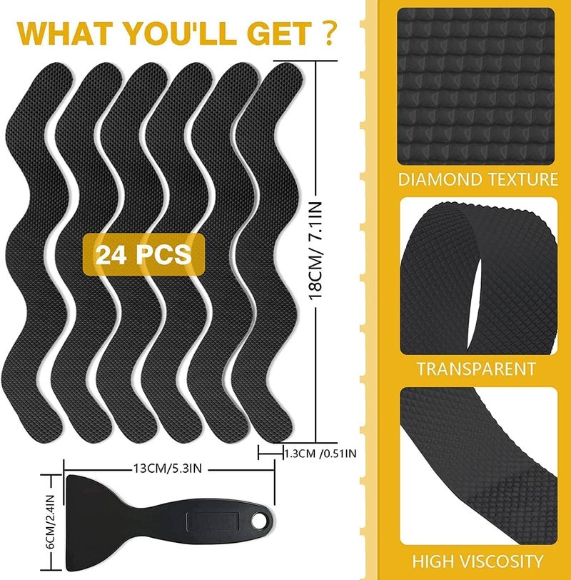 Cozron Cozron 24 Pcs NonSlip Bathtub Stickers Anti Slip Shower Strips Treads Safety Bathroom Tubs Mat with Scraper for Pools Stairs Steps Ladders BoatsBlack Color - Image 3