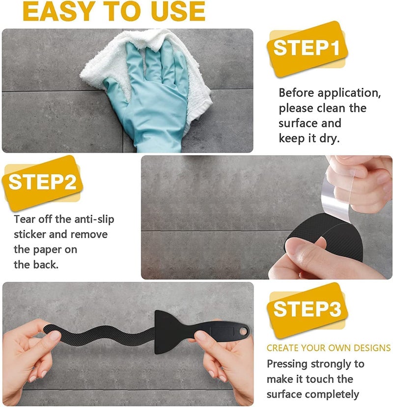 Cozron Cozron 24 Pcs NonSlip Bathtub Stickers Anti Slip Shower Strips Treads Safety Bathroom Tubs Mat with Scraper for Pools Stairs Steps Ladders BoatsBlack Color - Image 5