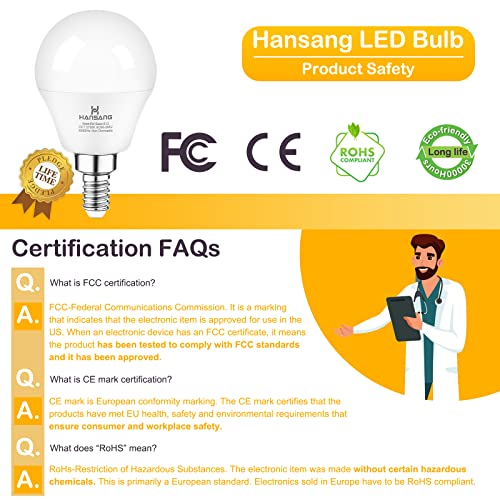 hansang 6 watt (60w Equivalent) LED Bulbs, E12 Small Base Candelabra Round Light Bulb, 600 Lumen, Warm White 2700K Ceiling Fan Light Bulbs, A15 LED Bulb Globe Shape, Non dimmable (6 Pack) - Image 5