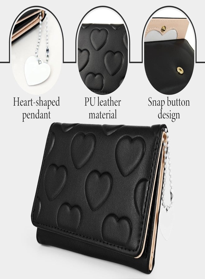 WisePoint Credit Card Wallet with Heart-shaped Pendant, PU Leather Credit Card Holder for Women and Girls, Cute Women's Wallet Card Holder Wallet for Shopping, Dating, Travel (black) - Image 3