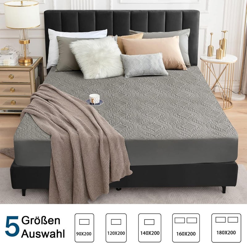 Sufdari Waterproof Mattress Protector 200 x 200 cm Fitted Sheet Luxury, 3D Pattern, Super Absorbent, Breathable Mattress Cover, Waterproof Mattress Protection, Moisture Protection, Fitted Sheets - Grey - Image 5