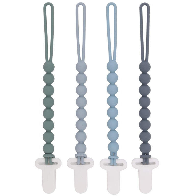 Slotic 4-Pack Silicone Pacifier Clips with One-Piece Beads for Baby Boys and Girls - Flexible and Rust-Free Holders for Teething Relief and Baby Essentials, Safe for Newborns (Grey) - Image 1