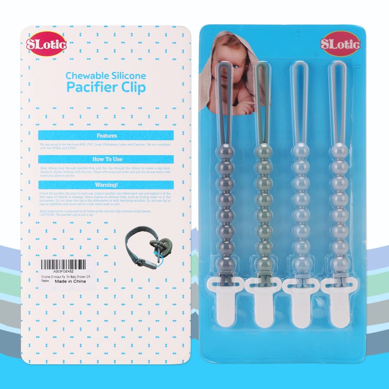 Slotic 4-Pack Silicone Pacifier Clips with One-Piece Beads for Baby Boys and Girls - Flexible and Rust-Free Holders for Teething Relief and Baby Essentials, Safe for Newborns (Grey) - Image 4