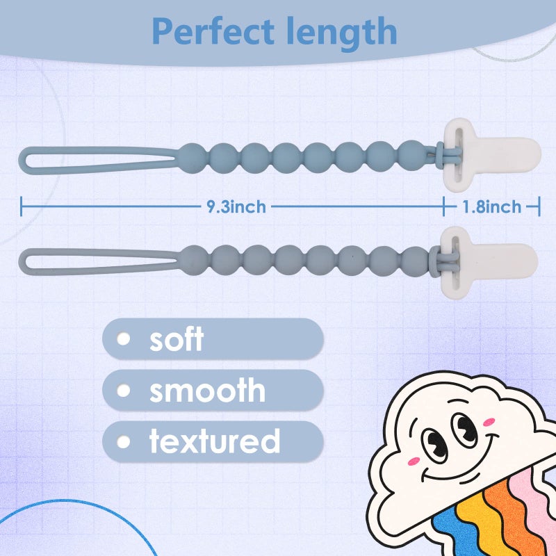 Slotic 4-Pack Silicone Pacifier Clips with One-Piece Beads for Baby Boys and Girls - Flexible and Rust-Free Holders for Teething Relief and Baby Essentials, Safe for Newborns (Grey) - Image 5