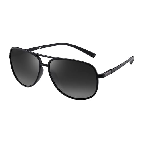JM Retro Polarized Aviator Sunglasses for Men Women Tangle Free Oversized Plastic Sunglasses UV400 Protection (Matte Black/Polarized Grey) - Image 1