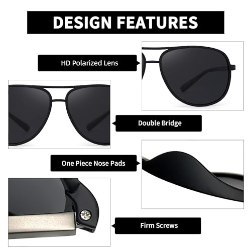 JM Retro Polarized Aviator Sunglasses for Men Women Tangle Free Oversized Plastic Sunglasses UV400 Protection (Matte Black/Polarized Grey) - Image 5