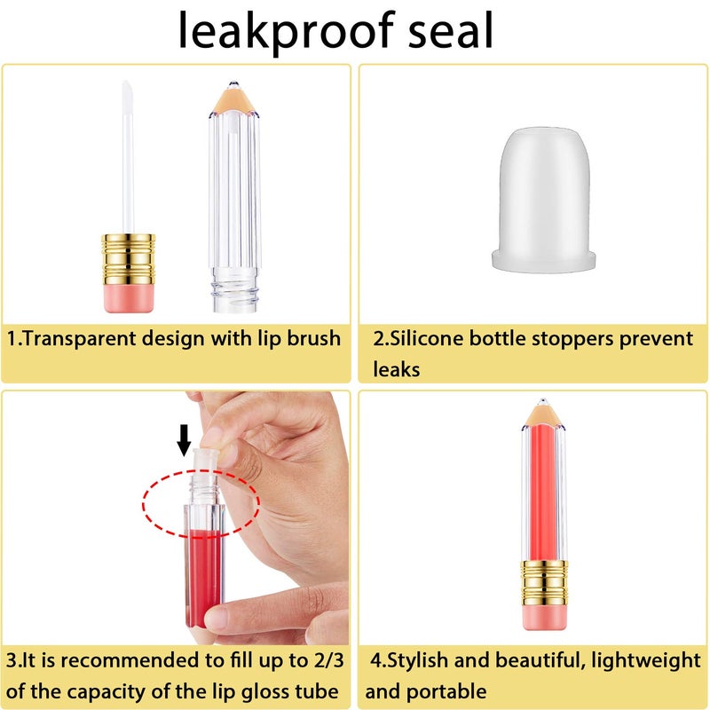 Blulu Blulu 20 Pieces 5 ml Empty Pencil Lip Gloss Tubes Containers Bulk Clear Lip Balm Tubes Cute Pencil Shaped Mini Refillable Lip Oil Bottles Gift for Christmas Mother Teacher Women Girls DIY  - Image 3