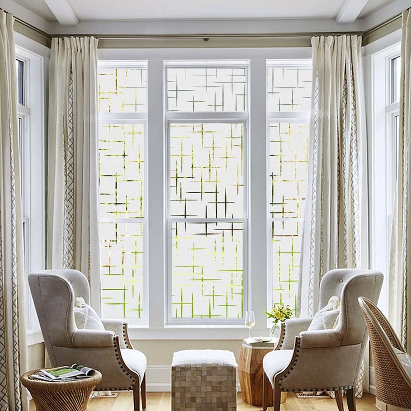 NINETREX Frosted Window Privacy Film,Window Cling Privacy Film, Decorative Glass Static Cling Non-Adhesive Vinyl Removable for Home Office Cross Pattern,17.5 x 78.7Inches - Image 3