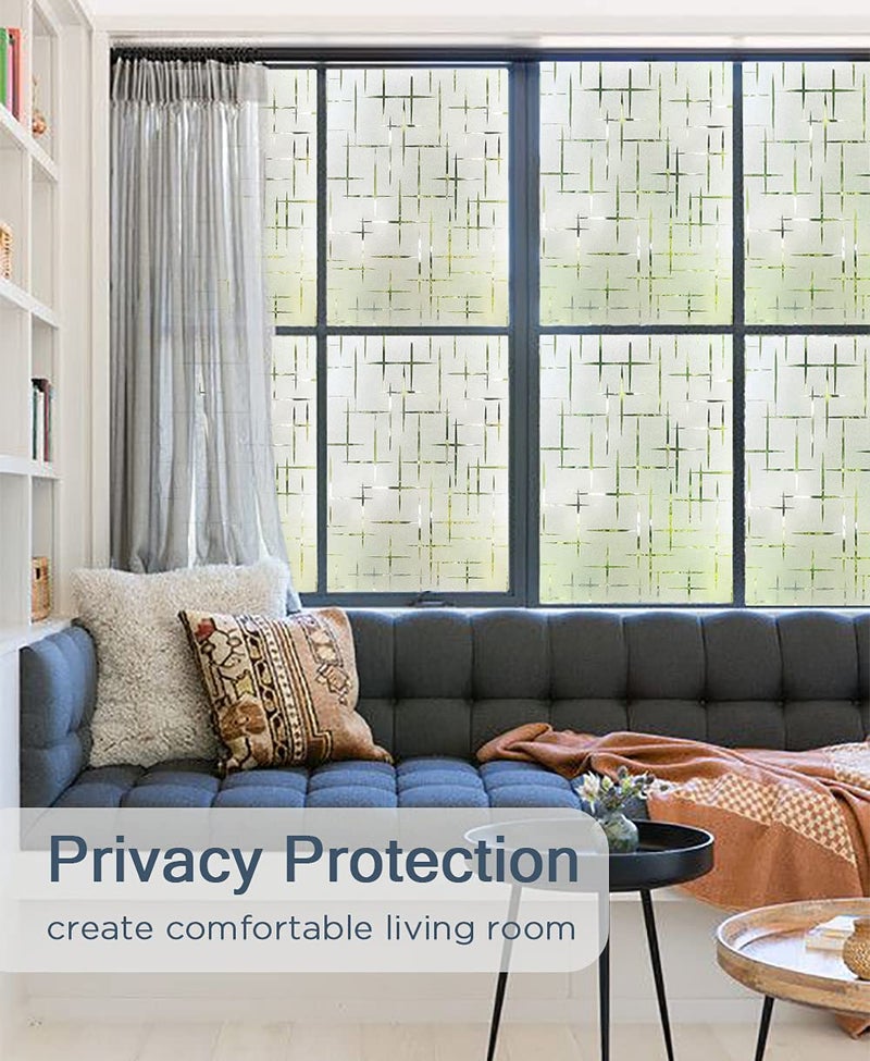 NINETREX Frosted Window Privacy Film,Window Cling Privacy Film, Decorative Glass Static Cling Non-Adhesive Vinyl Removable for Home Office Cross Pattern,17.5 x 78.7Inches - Image 2