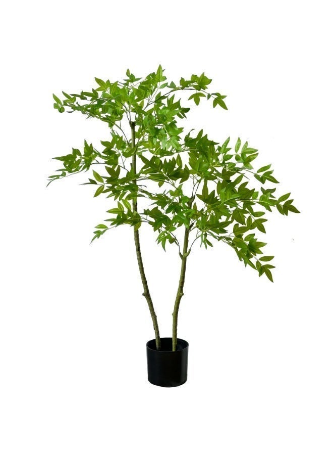 MirageBotanics 4ft Artificial Bamboo Tree, Fake Nandina Tree, Faux Nantian Bamboo Bonsai with White Planter, for Home Office Mall Exhibition Hall Living Room Garden Balcony Entryway Dining Room - Image 1