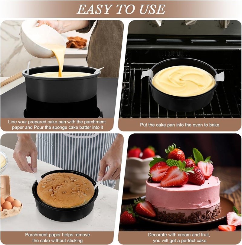 73Hours 8-Inch Round Cake Pan Set of 3, Nonstick Smash Cake Baking Pans Tins with 100 Pieces Parchment Paper, Carbon Steel Bakeware for Birthday , Oven  Dishwasher Safe - Image 5