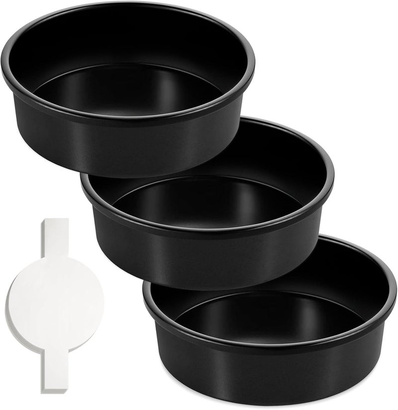 73Hours 8-Inch Round Cake Pan Set of 3, Nonstick Smash Cake Baking Pans Tins with 100 Pieces Parchment Paper, Carbon Steel Bakeware for Birthday , Oven  Dishwasher Safe - Image 1