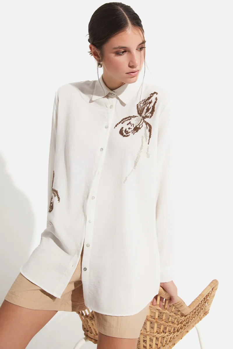 JUNE Women's Exclusive Oversize/loose Cut Embroidered Detailed Shirt