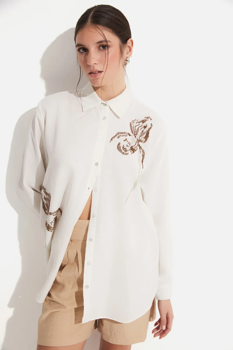 JUNE Women's Exclusive Oversize/loose Cut Embroidered Detailed Shirt