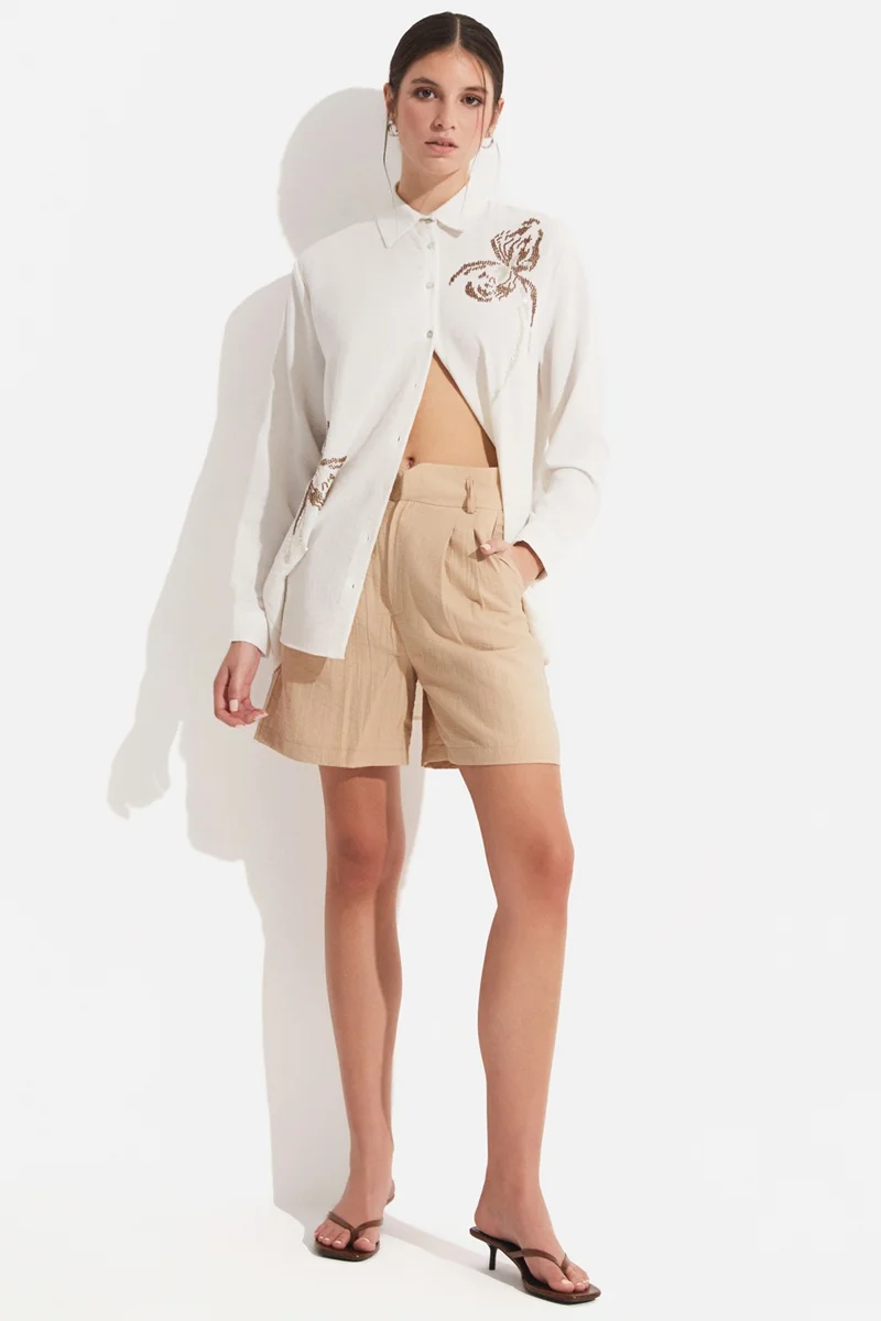 JUNE Women's Exclusive Oversize/loose Cut Embroidered Detailed Shirt