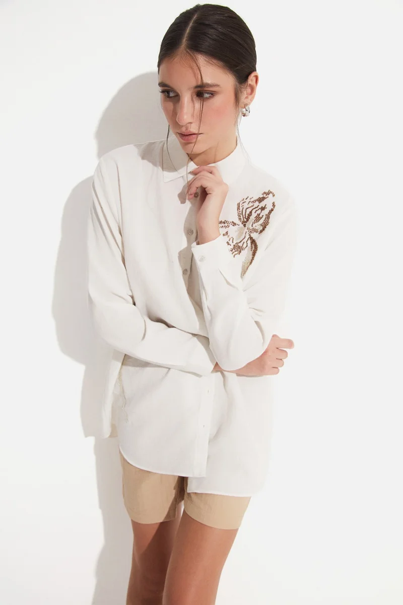 JUNE Women's Exclusive Oversize/loose Cut Embroidered Detailed Shirt