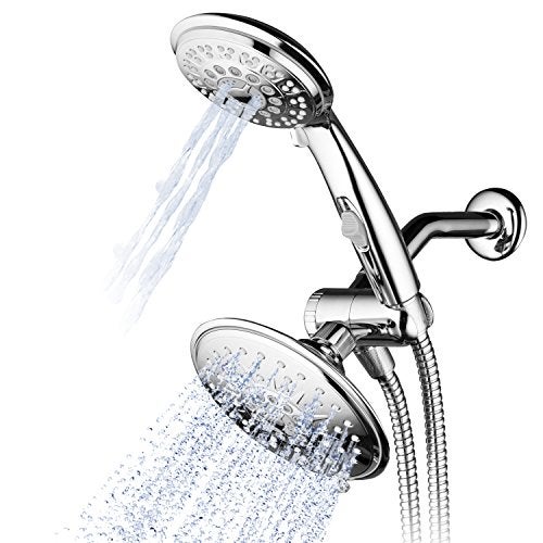 Hydroluxe 30-Setting Ultra-Luxury 6 inch Rainfall Shower Head & Handheld 3-way Combo with Water Saving Pause Switch and Stainless Steel Hose/Enjoy Separately or Together! Premium All Chrome Finish - Image 1