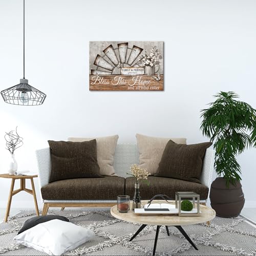Visual Art Decor Farmhouse Windmill Wall Decor Bless This Home Sign Rustic Farm Style Room Decor Framed 16x24inch Kitchen Bedroom Living Room Decor (Brown) - Image 3