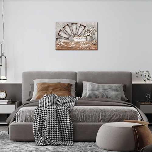 Visual Art Decor Farmhouse Windmill Wall Decor Bless This Home Sign Rustic Farm Style Room Decor Framed 16x24inch Kitchen Bedroom Living Room Decor (Brown) - Image 4