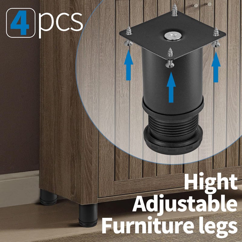 Masendelk 3 Inch Metal Furniture Legs Stainless Steel Adjustable Legs Black Metal Legs Round Cabinet Legs For Coffee Table Cabinet Desk Sofa Shelves  Pack Of 4 - Image 5