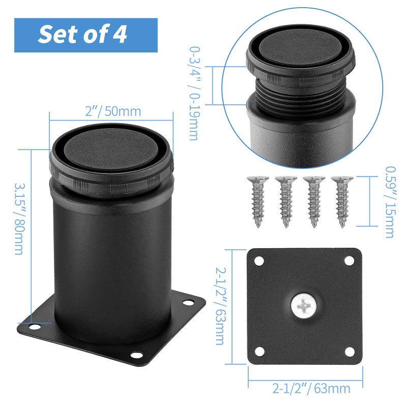 Masendelk 3 Inch Metal Furniture Legs Stainless Steel Adjustable Legs Black Metal Legs Round Cabinet Legs For Coffee Table Cabinet Desk Sofa Shelves  Pack Of 4 - Image 4