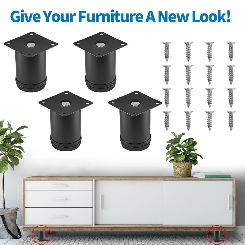 Masendelk 3 Inch Metal Furniture Legs Stainless Steel Adjustable Legs Black Metal Legs Round Cabinet Legs For Coffee Table Cabinet Desk Sofa Shelves  Pack Of 4 - Image 2