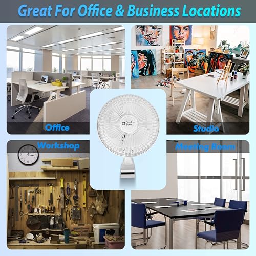 Comfort Zone Portable Clip on Fan with Fully Adjustable Tilt, Electric, 6 inch, Quiet, Indoor, 2 Speed, Mini Desk Fan, Table Fan, Airflow 6.53 ft/sec, Ideal for Home, Bedroom, Dorm & Office, CZ6C - Image 4