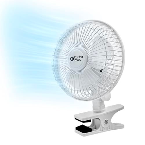 Comfort Zone Portable Clip on Fan with Fully Adjustable Tilt, Electric, 6 inch, Quiet, Indoor, 2 Speed, Mini Desk Fan, Table Fan, Airflow 6.53 ft/sec, Ideal for Home, Bedroom, Dorm & Office, CZ6C - Image 1