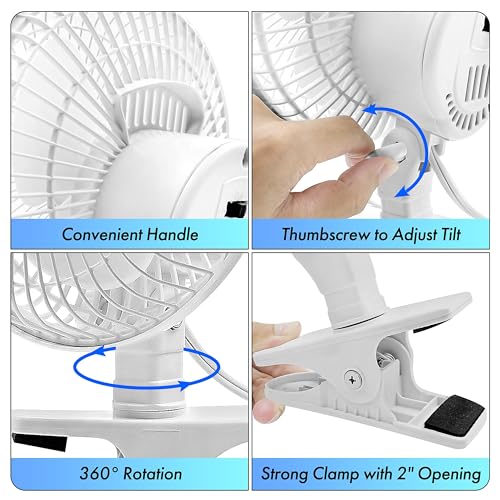 Comfort Zone Portable Clip on Fan with Fully Adjustable Tilt, Electric, 6 inch, Quiet, Indoor, 2 Speed, Mini Desk Fan, Table Fan, Airflow 6.53 ft/sec, Ideal for Home, Bedroom, Dorm & Office, CZ6C - Image 5