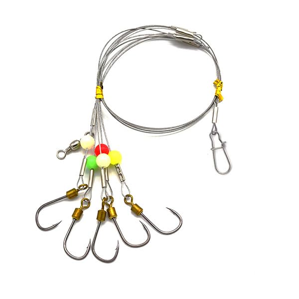 SENYUBBY Fishing Hooks with Leader,Deep Drop Rigs,5 Hooks Fishing rig, Stainless Steel Wire Fishing Leaders with Swivel, Snap, Beads, Leader,Hooks… - Image 1