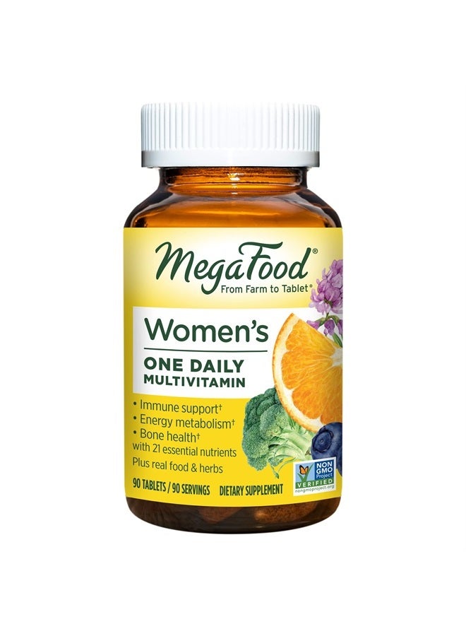 MegaFood Women's One Daily Multivitamin for Women - with Iron, B Complex, Vitamin C, Vitamin D, Biotin and More - Plus Real Food - Immune Support Supplement - Bone Health - Vegetarian - 90 Tabs - Image 1