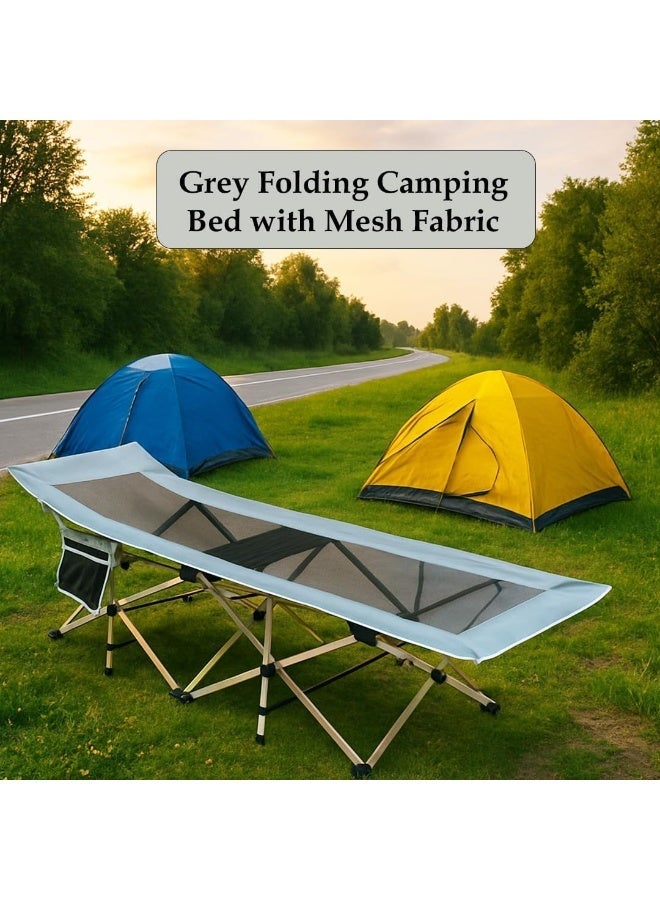 Multi Home Furniture Grey Folding Camping Bed with Mesh Fabric & Beige Steel Frame | Portable 185cm Long Outdoor Camping Bed with Side Pocket | Lightweight Foldable Bed for Camping, Hiking & Beach - Image 3