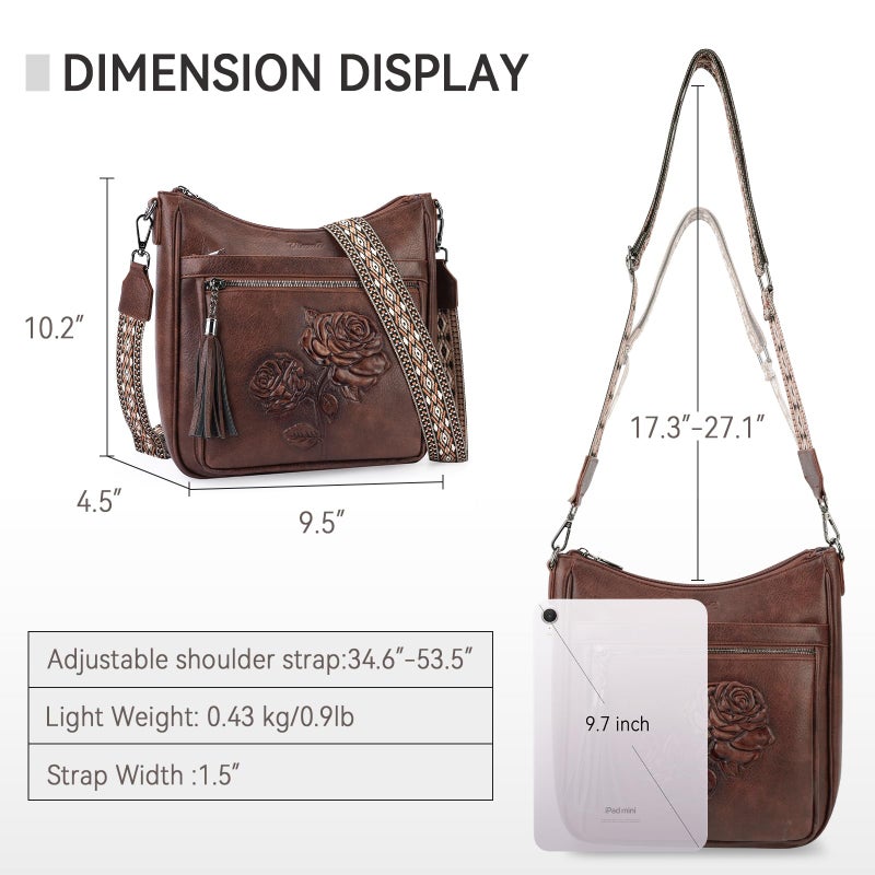 VIMUTI Crossbody Bags for Women Trendy Vegan Leather Hobo Purses for Women Embossed Flower Shoulder Handbags Bucket Bag (03-Coffee) - Image 3