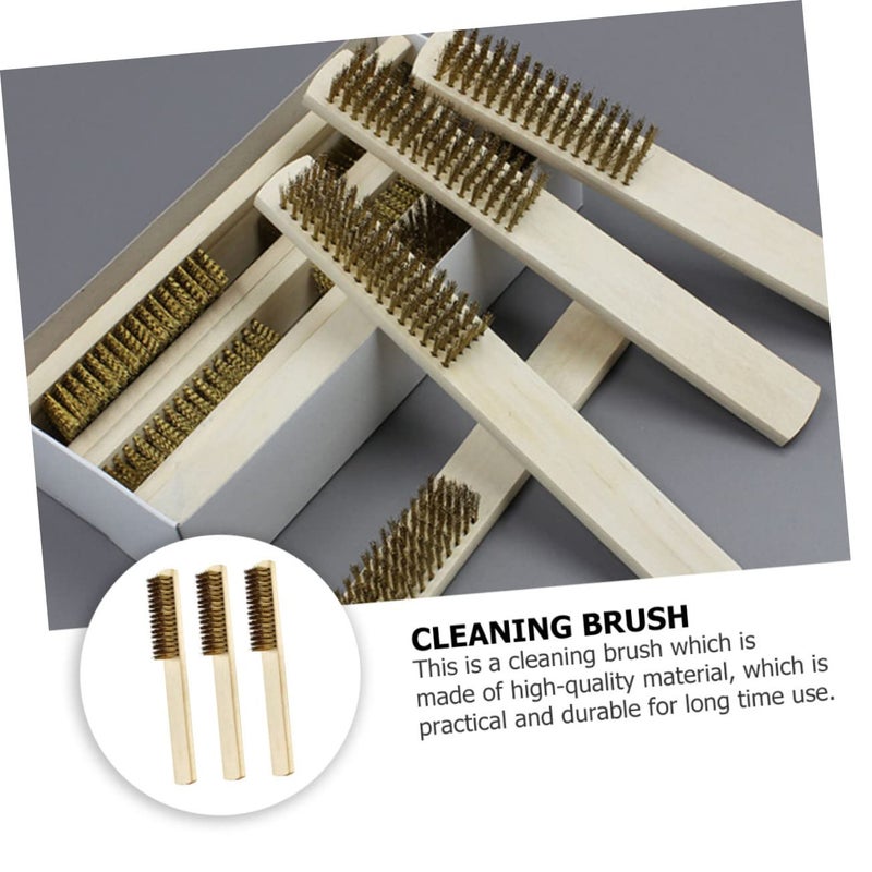 JECOMPRIS 3pcs Steel Brush Polishing Brush for Grill Cleaner Rust Removal Wood Handle - Image 4