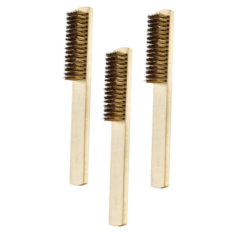JECOMPRIS 3pcs Steel Brush Polishing Brush for Grill Cleaner Rust Removal Wood Handle - Image 1