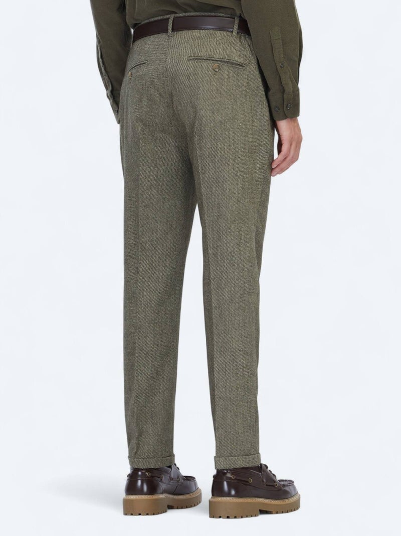 Kip Khaki Weaving Jogging Fit Casual Wool Blended Trousers - Image 4