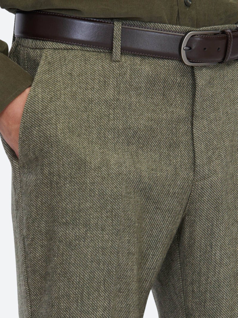 Kip Khaki Weaving Jogging Fit Casual Wool Blended Trousers - Image 3