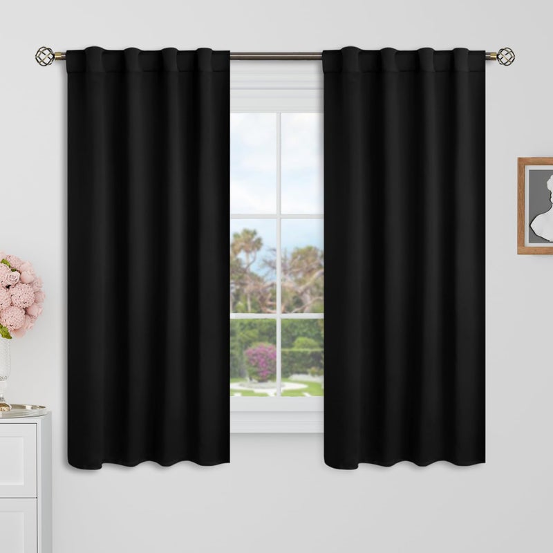 BGment Black Blackout Curtain Blinds - 38 x 48 Inch Thermal Insulated Rod Pocket and Back Tab Blackout Curtains for Kitchen/Home Decor/Bedroom  2 Window Curtain Panels - Image 1