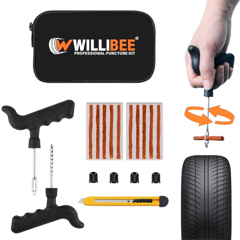 WILLIBEE 6-in-1 Tubeless Tyre Puncture Repair Kit for Car, Bike, Scooter & SUV (with Storage Bag) | Universal Emergency Tyre Fix Tool Set, Flat Tire Puncher Repair Kit. - Image 1
