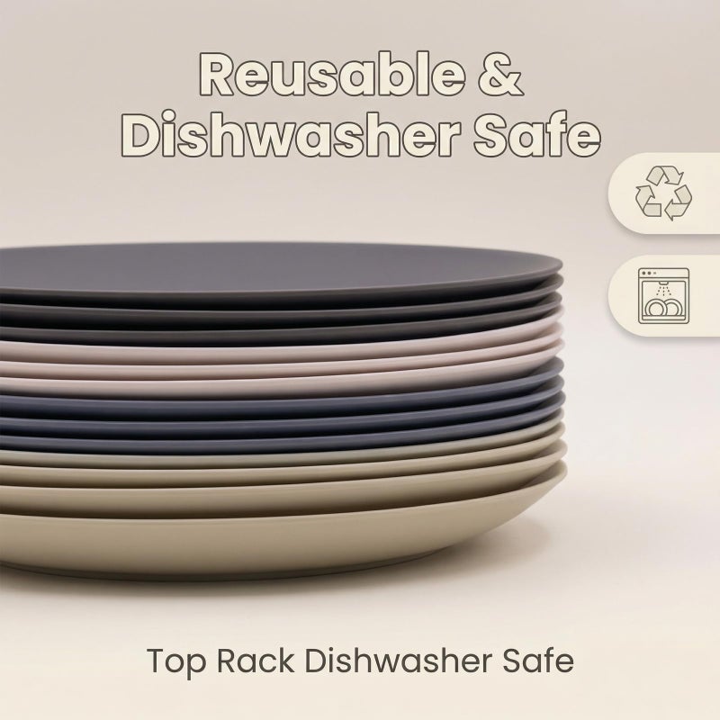 AOYITE Plastic Dinner Plates Reusable, Unbreakable Salad Plates set of 12, BPA Free Microwave & Dishwasher Safe Party Plate for Any Occasion, BBQ, Travel, Events - Image 3
